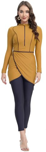 seafanny Dam 3 delar muslimska badkläder heltäckande Hijab Burkini Modest baddräkt Ingefära 48