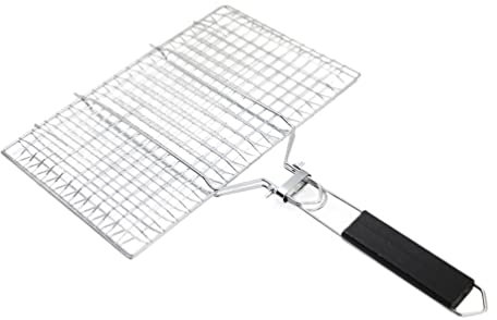 Cabilock Grillkorb Edelstahl Fischbräter Fischhalter Grillrost mit Griff Grillgitter Fischrost Antihaft Grillnetz Grillhalter Gemüsekorb für BBQ Picknick Camping Gemüse Garnelen Braten