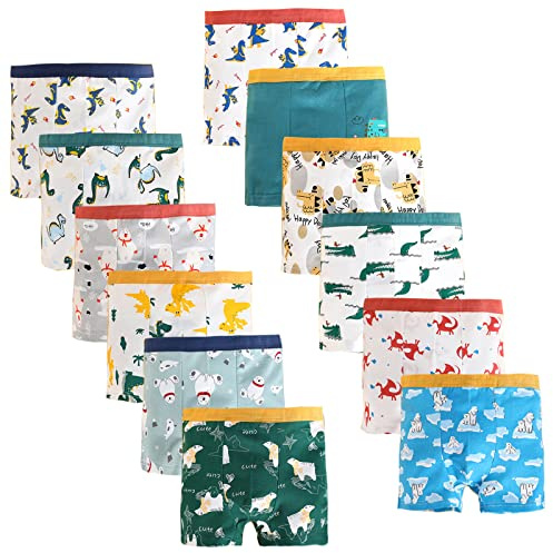JackLoveBriefs Boys Cotton Boxer Briefs Dinosaur Polar Bear Toddler Kids Underwear 12 Pack, 5-7 Years, Blue, Size: L