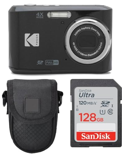 Kodak PIXPRO FZ45 Digital Camera (Black), Point & Shoot Camera Case, Sandisk 128GB SDXC Memory Card