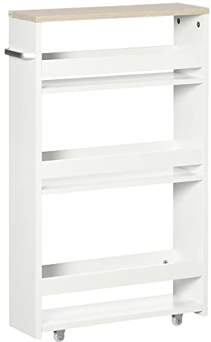 kleankin Carrito Auxiliar con Ruedas de 3 Niveles 48x15x80 cm Blanco