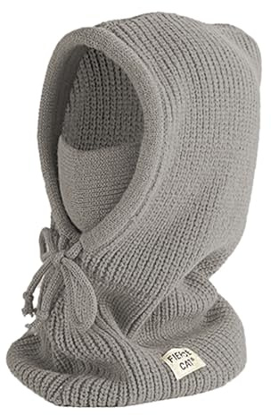 JFAN Bonnet Enfant Garcon et Fille Chapeau Chaud Tricoté Cagoule Bonnet Echarpe 2 en 1 Hiver Gris