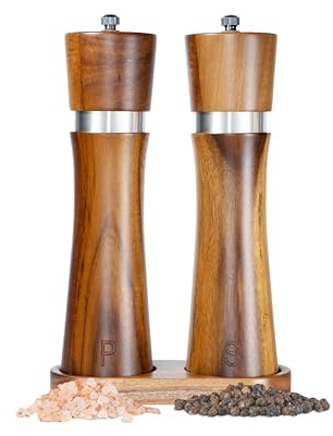 Premium Wooden Salt and Pepper Grinder Set, Manual Salt and Pepper Mills- Quality Shakers with Adjustable Ceramic Core-Salt Grinder and Pepper Mill