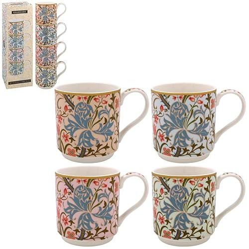 Lesser & Pavey Stacking Mugs Set of 4 W. Morris Golden Lily Ceramic Coffee Cup Vintage Design