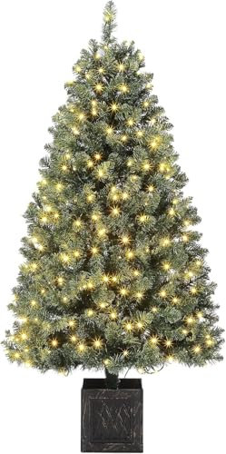 Litake 145 cm künstlicher Weihnachtsbaum mit 300 Lichtern, 8 Modus Warmweiß Vorbeleuchteter Metallgestell Weihnachtsbaum mit Vintage Blumentopf Weihnachten Deko für Familientreffen, Büro und Flure (1)