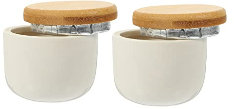 PRETYZOOM Contenedores de Cerámica para Té 2piezas con Tapa de Bambú, Capacidad 150ml, Diseño Decorativo y Hermético para Almacenaje en Cocina Moderna