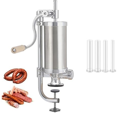 Yqyc Insaccatrice Verticale per Salsicce con 4 Tubi Intercambiabili, Macchina per Salsicce in Acciaio Inox con Base a Ventosa e Manovella Manuale, capacità 1,2 kg