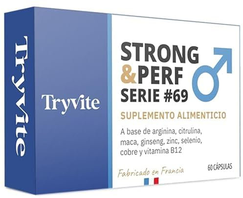 TESTOSTERONA HOMBRE | 60 Cápsulas Para Circulación Sanguínea | Booster de Fuerza Resistencia Energía | Ginseng, Maca, Arginina, Citrulina, Zinc | TRYVITE STRONG&PERF