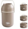 Genérico Termo para Alimentos con Compartimentos, Diseño Agradable y Funcional - Blanco y Beige - 1,2 Litros y 1,5 Litros (2 o 3 recipientes) - Plato incluido y Asa de transporte. (Marron, 1,5 L)