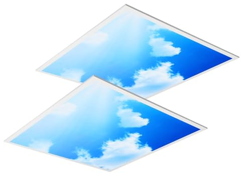 Sararoom 2 Pack 48W Sky LED Ceiling Panel 600 x 600 mm Square LED Ceiling Light 3 Color Temperature Ceiling Lighting Fixture for Office Kitchen Bedrooms Living Rooms