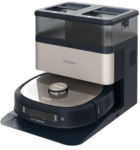 Cecotec Robot Aspirador y Friegasuelos con Estación Autovaciado, IA y Láser Conga Z100 X-Treme. Navegación Láser e Inteligencia Artificial, 20000Pa, Fregado Profesional, Mopa Bimaterial XXL