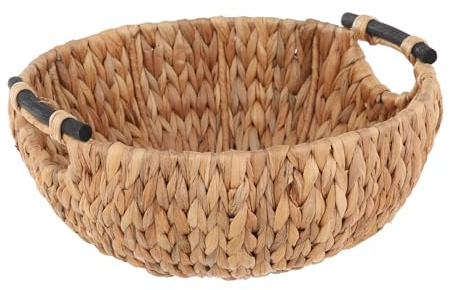 CNEIESD Natural Water Hyacinth Decorative Bowl with Handles – Multi-Functional Tabletop Organizer