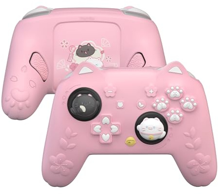 PlayVital Coque en Silicone pour Nintendo Switch 2 Pro Manette Accessoires,Housse Grip pour Switch 2 Pro Controller avec Protections de Boutons Arrière & Capuchon Joystick & Autocollants-Rose