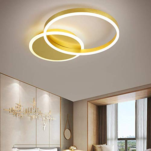 HYKISS LED-Deckenleuchte 48W Modern Dimmbar 2 Ringe Deckenlampe Metall-Acryl Runde Kronleuchter Wohnzimmer Küche Schlafzimmer Büro Kinderzimmer Lampe Beleuchtung,Mit Fernbedienung,55 * 40 * 6CM,Gold | Metall-Acryl, Mit Fernbedienung, 55 x 40 x 6 cm, Modern, Kronleuchter