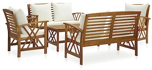 vidaXL Akazienholz Massiv Gartenmöbel 5-TLG. mit Auflagen Tisch Gartenstuhl Lounge Gartenset Sitzmöbel Sitzgruppe Gartengarnitur Stuhl Gartenbank Beistelltisch