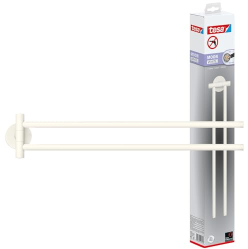 tesa Moon White Handtuchhalter 2-armig, matt weiß, für Bad & WC - für Bäder im Industrial Style und Moderne Badezimmer - bohrfrei, inkl. Klebelösung - 50 mm x 84 mm x 456 mm