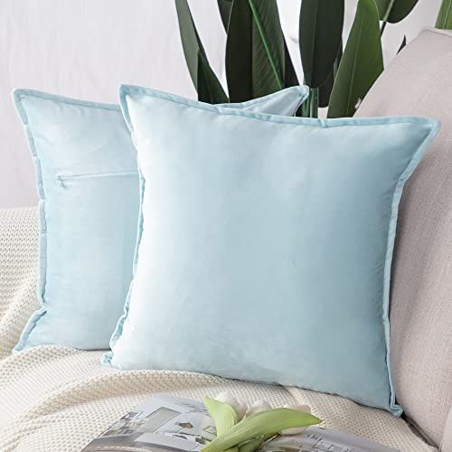 Madizz 2er Set Samt Dekorativ Zierkissenbezüge Luxus Stil Kissenbezug für Sofa für Schlafzimmer Hellblau 40x40 cm Quadrat