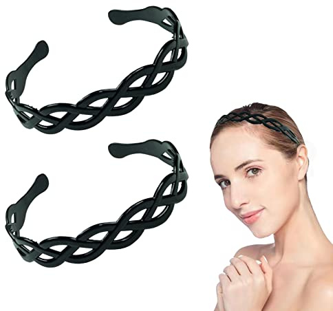 PMELCXD Bandeaux En Métal, 2Pcs Bandeaux Antidérapant Élastique Ondulés,Sport Unisexe Serre Tete Accessoires pour Femmes et Hommes (Noir)