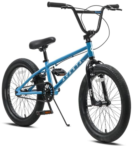 AVASTA 18 Tums Storbarnscykel Freestyle BMX Cykel för 5 6 7 8 Åringar Pojkar Flickor och Nybörjare, Blå