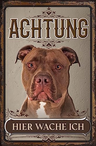 Cartel para perros resistente a la intemperie y estable para el exterior – Señal de advertencia: ¡Atención aquí wache ich! – Señal decorativa de aluminio Dibond, resistente a la intemperie, 30 x 20 cm