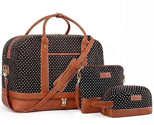 Sacs de week-end pour femmes en toile, sac de voyage de grande taille pour femmes, sac à bandoulière avec compartiment à chaussures, parfait pour le voyage ou l'utilisation quotidienne, ensemble de 3