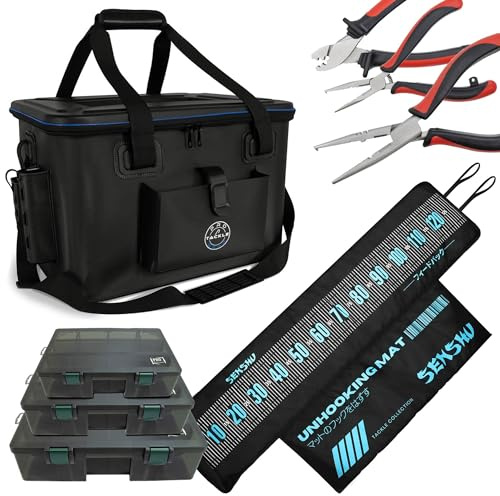 Pro Tackle Eva Bag I Tackle Bakkan + Senshu Abhakmatte + 3 Zangen + Boxen Angeltasche - Stilvolle 50L Tasche für Angler, innovativ und funktional