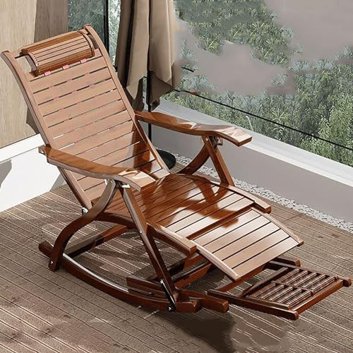 ICEMOB Sun Loungers for Garden,Rocking Chair with Foot Massage,Wooden Sun Lounger,5 Gear Adjustable,Folding Camping Chair,Portable Reclining Camping Chairs,441Lbs,B