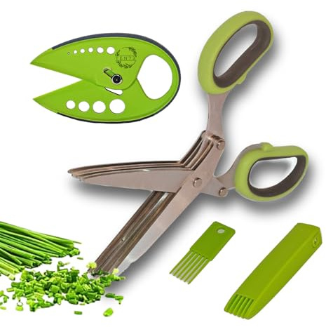 TEN73 2-in-1 5-Blade Herb Scissors & Herb Stripper Set | 10-Hole Leaf stripper Stem Remover + Stainless Steel Herb Shears with Safety Cover & Cleaning Comb | Dishwasher Safe Kitchen Tool for all Herbs