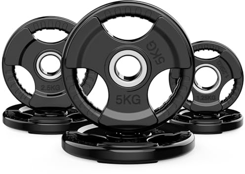 PhysKcal Set di Dischi Olimpici da 1,25 kg, 2,5 kg, 5 kg, 5 cm, Piastre in ghisa rivestite in Gomma per Allenamento Trasversale con Inserto in Acciaio, per bilanciere Olimpico Ez Curl
