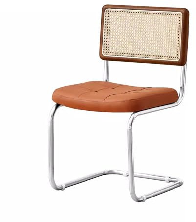 RENYUEH Rattan-Esszimmerstühle, 4er-Set, Freischwinger-Küchenstühle aus PU-Leder mit silbernen Metallbeinen und Fußpolstern, Bequeme ESS- und Freizeit-Beistellstühle für Esszimmer, Küche, Wohnzimmer