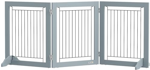 PawHut Foldable Wooden Pet Gate w/ 3 Panels 2 Support Feet for Small Dogs