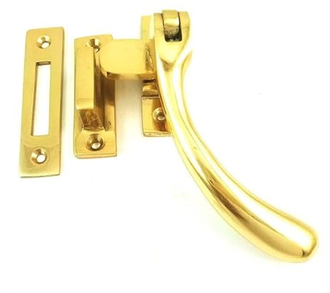 Kooples Hardware Narrow Plate Ball Casement Window Fastener Solid Brass Catch for Wooden Windows – Polished Finish, Traditional Vintage Style, Secure Window Fitting (Polished Brass, 100mm)