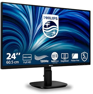 PHILIPS 24B2N2200 24 Zoll FHD Monitor, 120Hz, IPS Panel, 4ms GtG, Adaptive Sync, Lautsprecher,(1920x1080 HDMI 1x 1.4 DP 1x 1.2) Schwarz