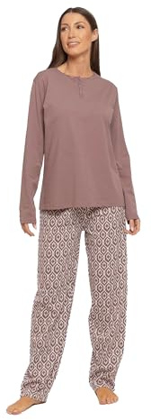 TRAMAS+ Pigiama Donna 100% Cotone, Pigiama Lungo Donna, Completo Maglia Maniche Lunghe e Pantaloni Lunghi con Vita Regolabile - L, Dimitri Berenjena