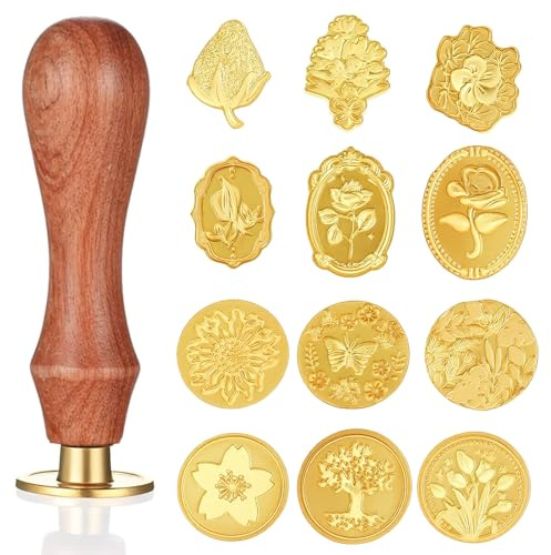 YBEATY 13 Pcs Sealing Wax Stamp Seal Kit Sealing Wax Stamp Heads with a Wooden Handle for Envelopes Letter Encapsulation Party Wedding Invitation Greeting Cards Presents Wrapping Decoration