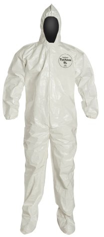 DuPont Tychem 4000 SL122B Disposable Chemical Resistant Coverall with Hood, Boots, Elastic Cuff and Bound Seams, White, X-Large (Pack of 12)