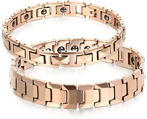 JewelryWe Schmuck Herren Damen Armband, Wolfram Wolframcarbid, Elegant Poliert Charm Link Handgelenk Magnetarmband Armkette, Rose Gold