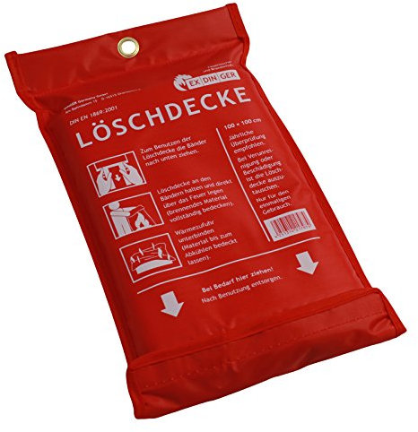 EXDINGER Feuerlöschdecke 100x100 cm gemäß DIN EN 1869:2001 (auch für Fettbrände)