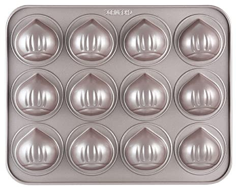CHEFMADE Muffin Cake pan, 12-Cavity Non-Stick Chestnut-Shaped Bakeware for Oven Baking (Champagne Gold)