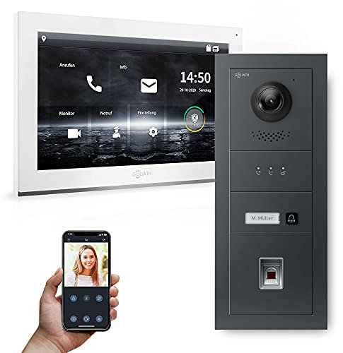 Goliath Hybrid | IP | Full-HD Video Türsprechanlage | App | 1-Fam | 1 x Full-Touchscreen 10 | Aluminium Unterputz Türstation | + Fingerprint | 180° Ultra-Weitwinkel | AV-IPS-644
