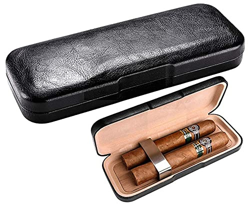 Cedar Wood Cigar Case, Travel Cigar Humidor, Portable Leather Cigar Box, Soft Comfortable Durable Holds Up to 2 Cigars