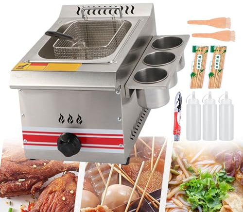 Commercial Gas Fryer, Traditional Deep Fat Fryer with Stainless Steel Counter Top Basket, Kitchen Cooking Fryer with Condiment Rack and Sauce Bottles, for Fried Chicken,10L
