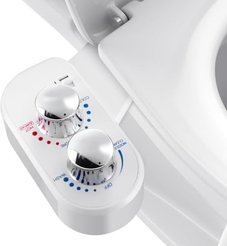 Doolv Upgraded Hot Cold Bidet Attachment - Front & Rear Wash, Adjustable Water Pressure, with Self-Clean, Retractable Single Nozzle, Non-Electric Warm Water Bidet Toilet Seat Attachment - White