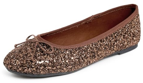 Feversole Women's Memory Foam Cushion Glitter Ballet Flat,Mémoire Coussin en Mousse de Femmes Ballerine de Tige Brillante Plat