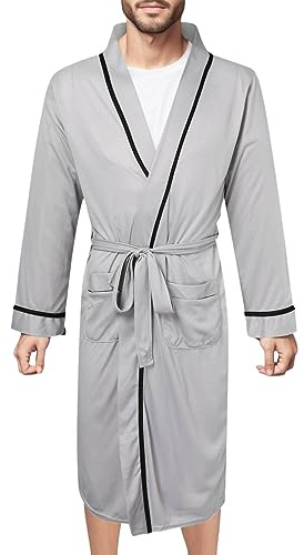 Caxndycing Peignoir pour homme en coton mélangé léger - Pour l'été - Kimono - Sauna - En piqué gaufré - Avec col châle - Vêtement de détente et de nuit - Pyjama de maison