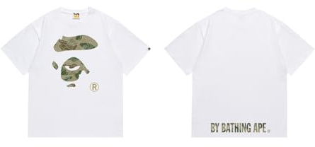 FDTURES 24ss Paar Mode Casual BAP T-Shirt Mit Affenkopf Und Kleinen Affen Camouflage Rundhalspullover Loses Kurzärmeliges T-Shirt-color7||M