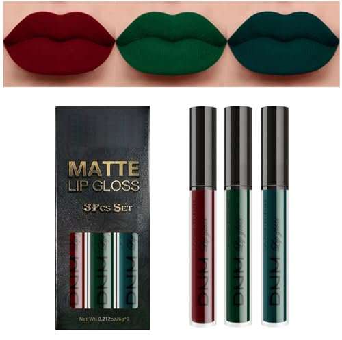 3Pcs Dark Black Blue Purple Matte Liquid Lipstick Sets - Goth Makeup - Long Lasting Matte Lipstick Lip Stain Lip Gloss Set - 24 Hour Waterproof Matt Lipsticks Set (08, 3PCS)