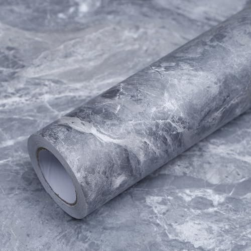 Extra Breit Klebefolien Möbelfolie Dunkelgrau Marmoroptik Selbstklebende Tapete Wandaufkleber DIY-Möbelaufkleber Matt Verdicken Wasserdicht Vinyl-Dekorfolie für Büro Geschäfte Wohnheim 60CM×10M