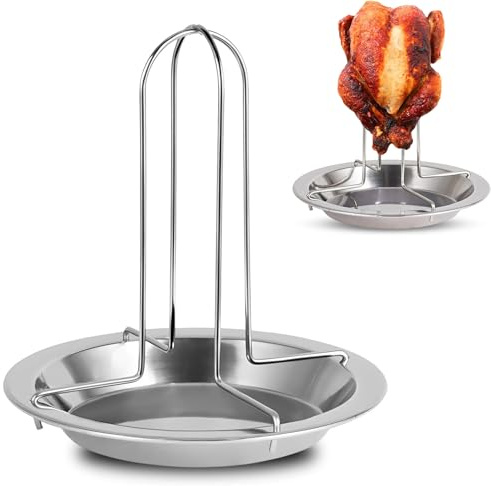 1pcs Hähnchenbräter,Hähnchen Ständer,Hänchenhalterung Backofen,Antihaft-Hühnchen-Truthahn-Bräter Grillen Backen Kochtöpfe,Hühnerhalter Aus Edelstahl Für Camping Im Freien Zum Garen Von Broiler,BBQ | Einzigartigem Edelstahl Material,Mit Einer Fettauffangschale,Einfache Installation,Perfekt Zum Grillen Von Kleinem Geflügel