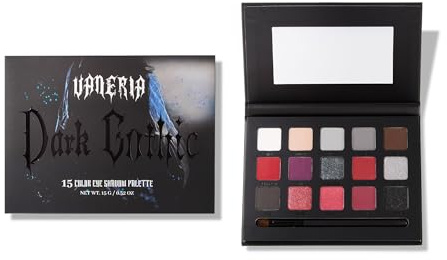 VANERIA - Palette de Fards à Paupières 15 Couleurs Fumées,Style Gothique avec Noirs et Gris,Finitions Mat,Scintillant & Métallisé,Tenue Longue Durée & Résistant à l'Eau,pour Halloween(Goth Red)
